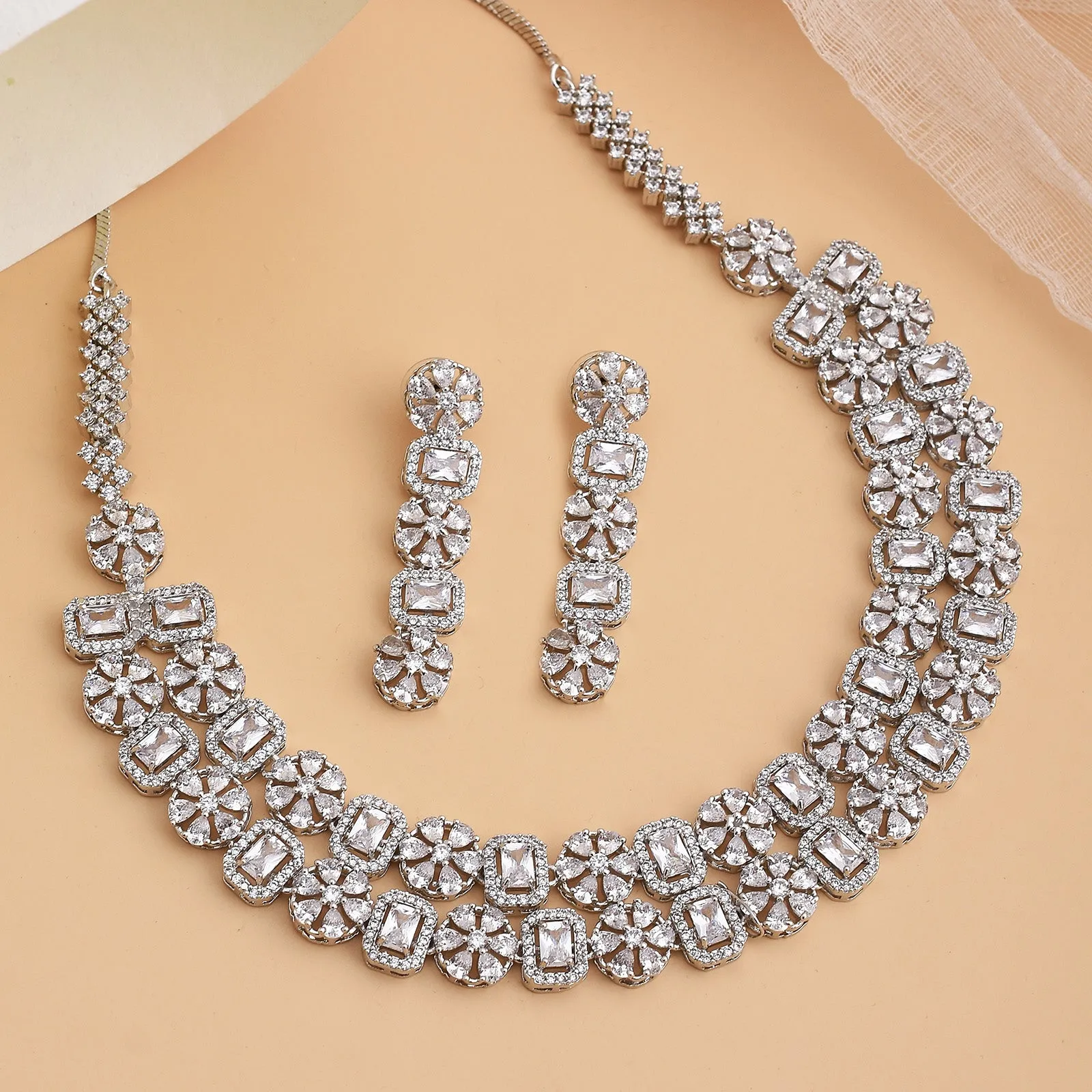 Caroline Rhodium Plated Cz Necklace