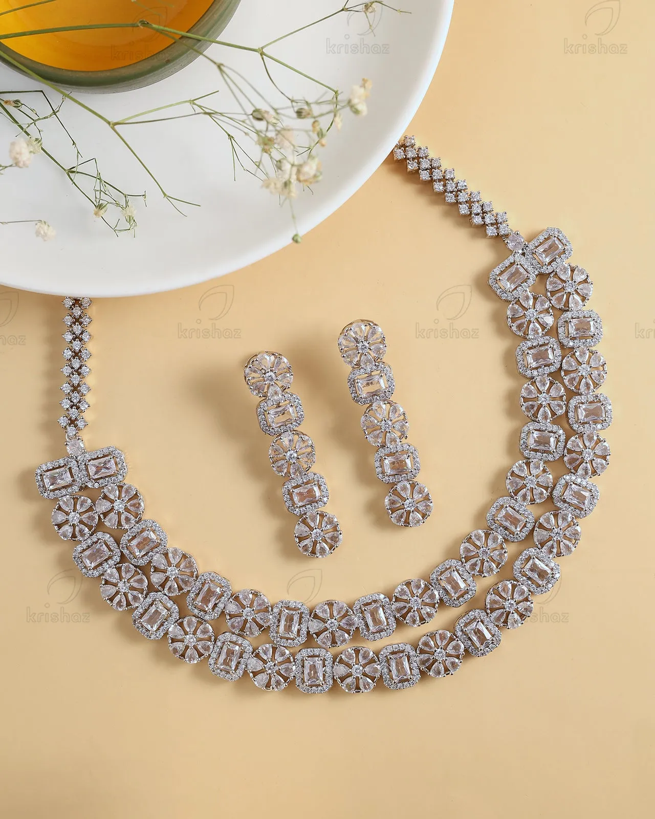 Caroline Rhodium Plated Cz Necklace