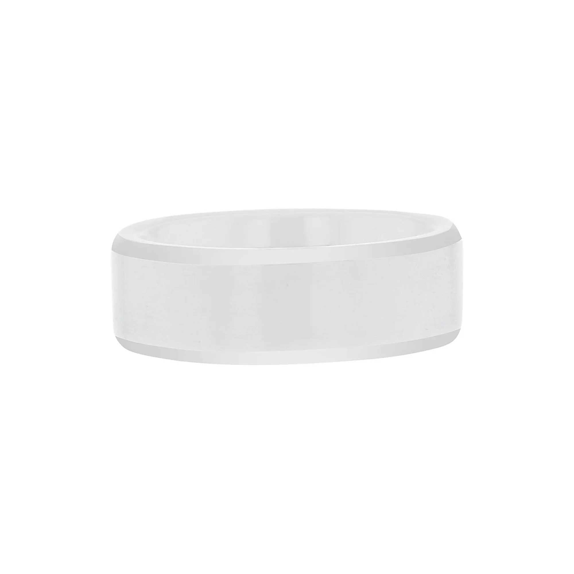 Casey White Ceramic Beveled Edge Wedding Ring