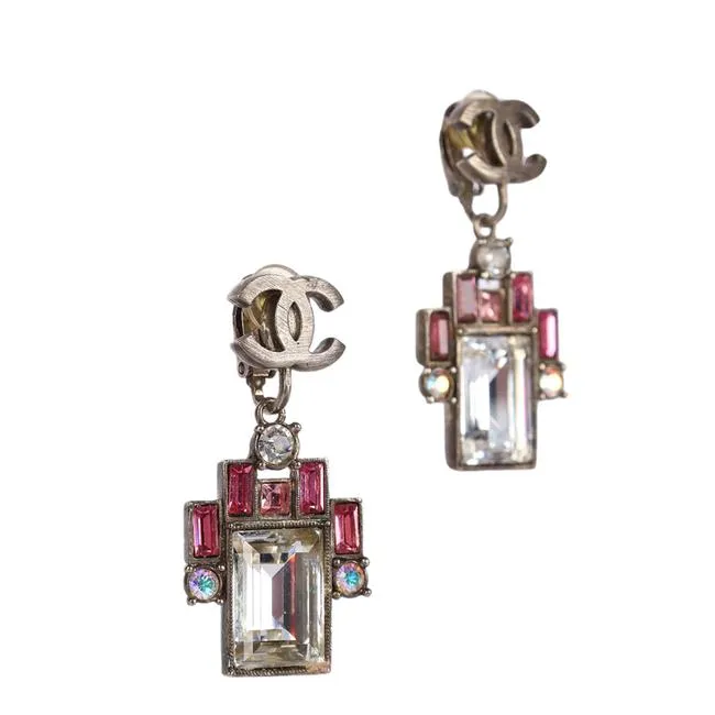 Chanel Pink Emerald Dangle Clip Earrings (Authentic Pre-owned)