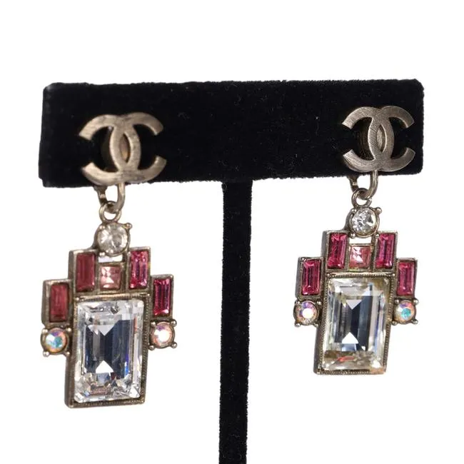 Chanel Pink Emerald Dangle Clip Earrings (Authentic Pre-owned)