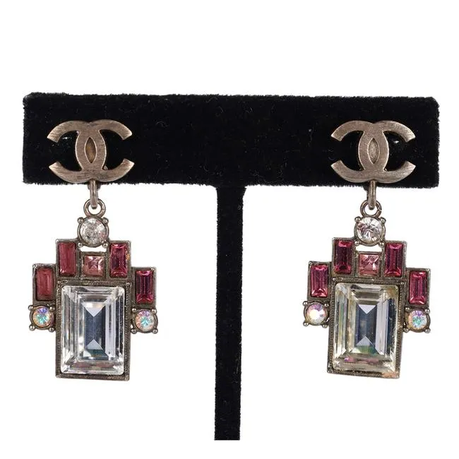 Chanel Pink Emerald Dangle Clip Earrings (Authentic Pre-owned)