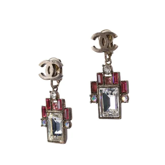 Chanel Pink Emerald Dangle Clip Earrings (Authentic Pre-owned)