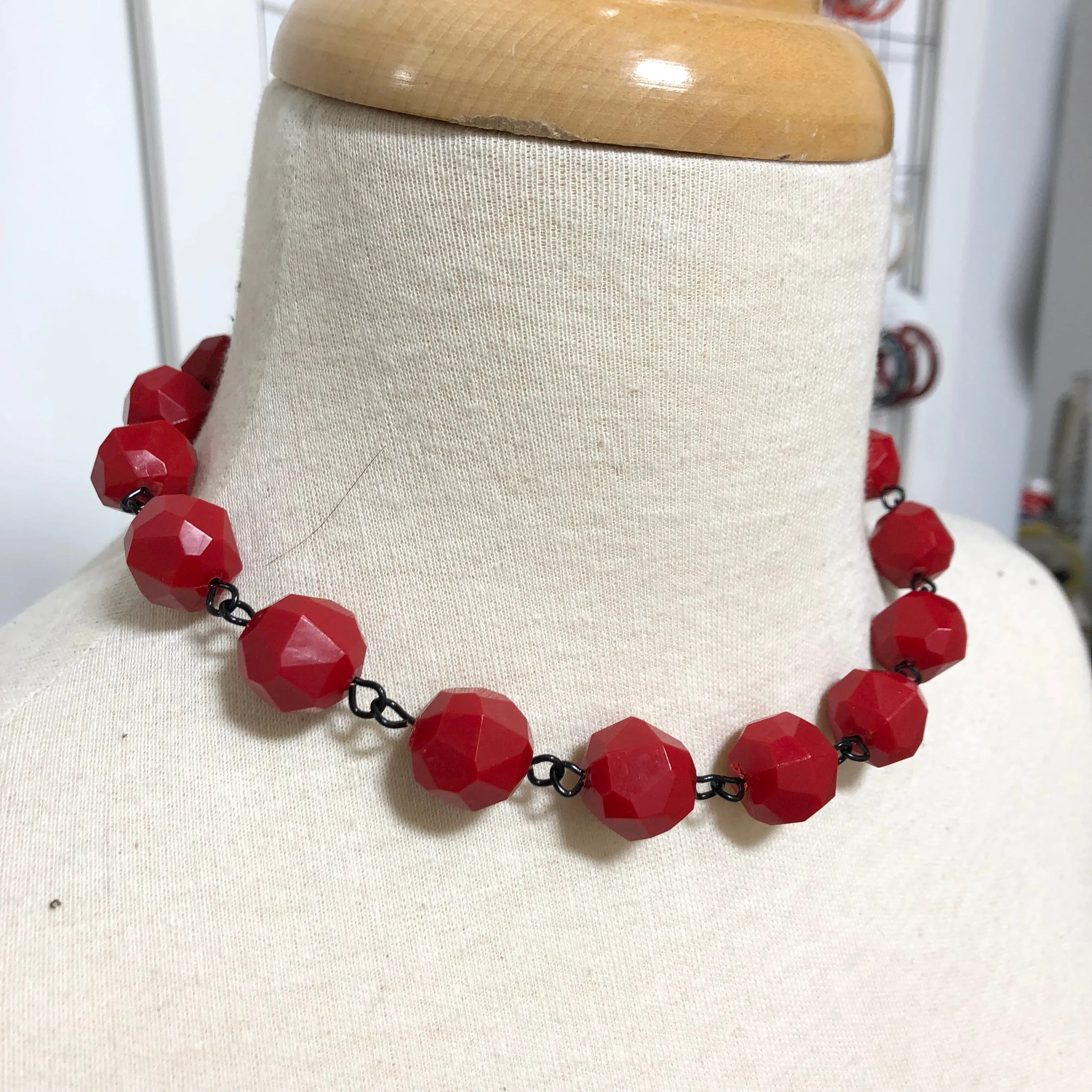 Cherry Red Faceted Bead Amelia Necklace *