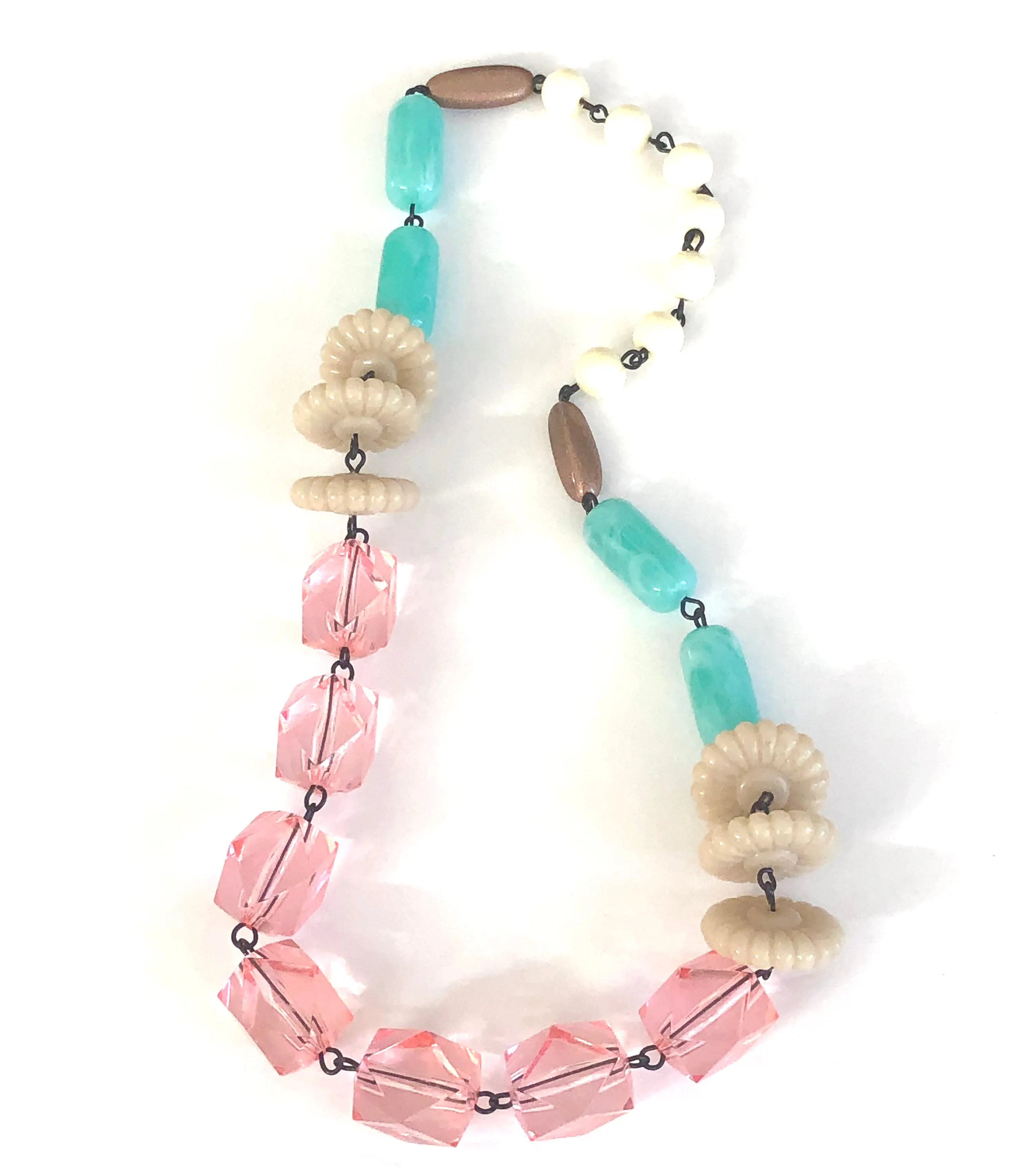 Chunky Pink Faceted & Cream Carmen Necklace