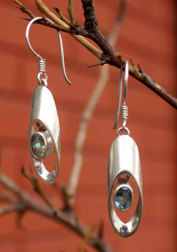 Classic Aqua Marine inlaid Silver Sterling Drop Earrings