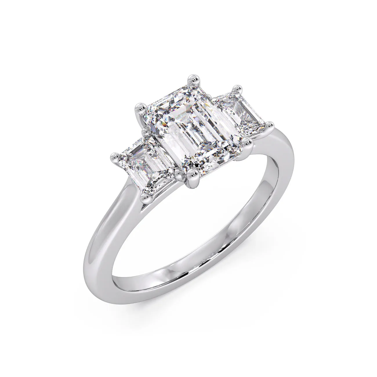 Classic Emerald Cut Diamond Trilogy Engagement Ring