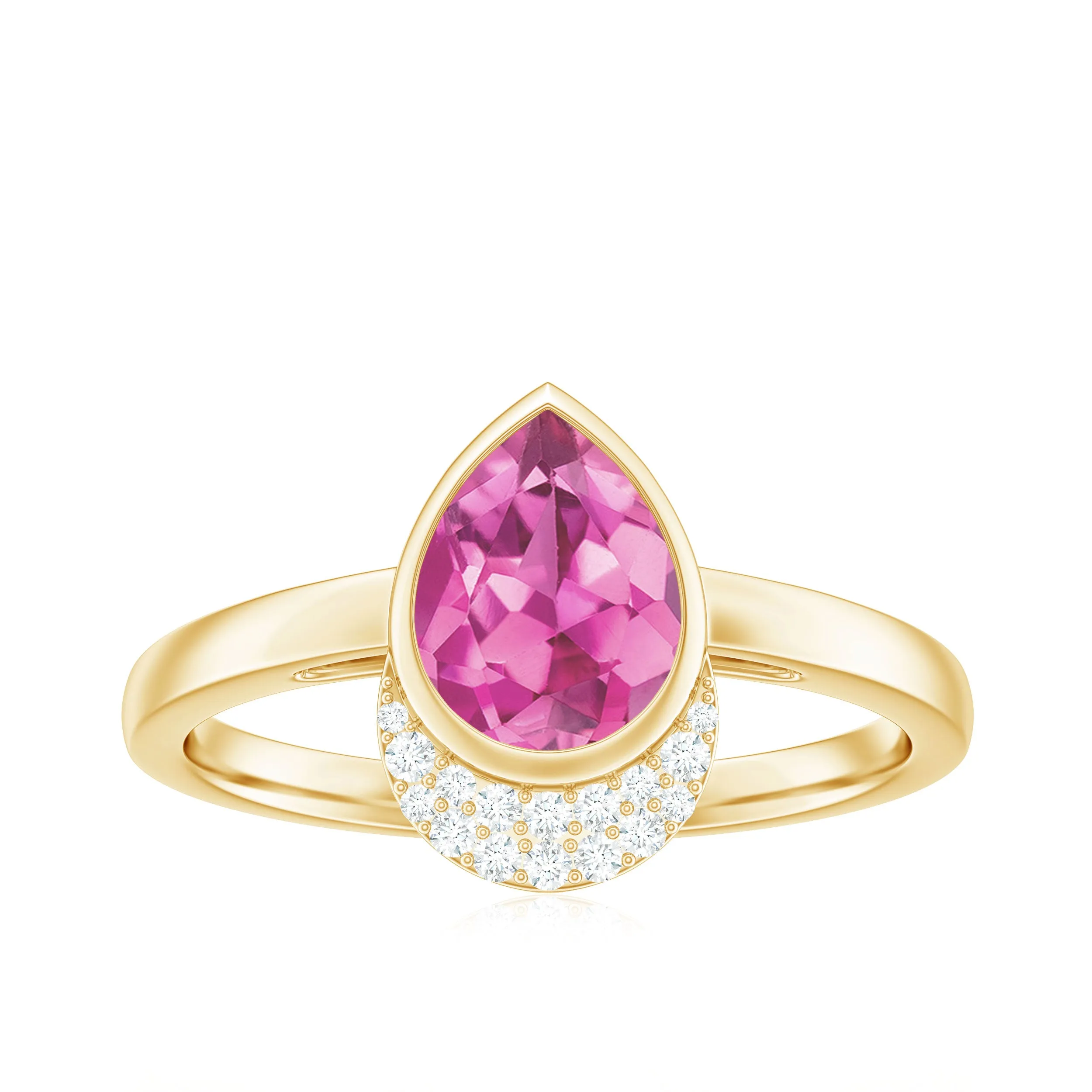 Classic Pink Tourmaline Teardrop Engagement Ring with Diamond