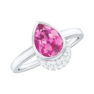 Classic Pink Tourmaline Teardrop Engagement Ring with Diamond