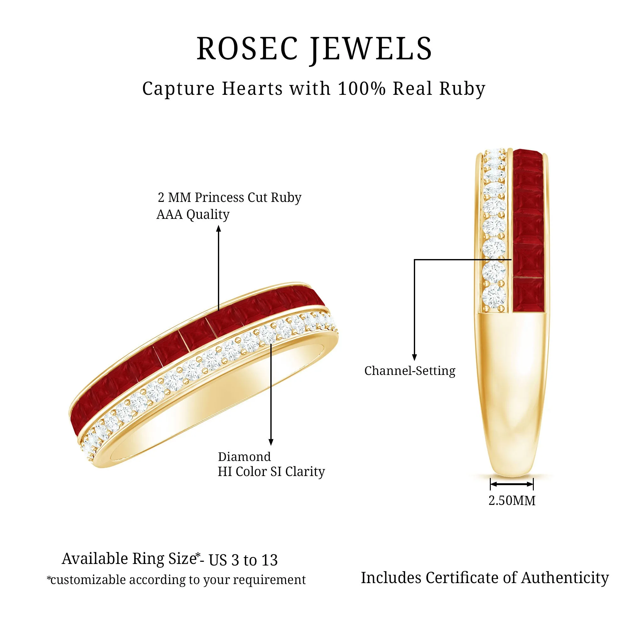 Classic Ruby and Diamond Two Row Half Eternity Band Ring