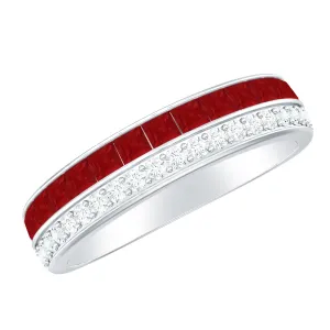 Classic Ruby and Diamond Two Row Half Eternity Band Ring