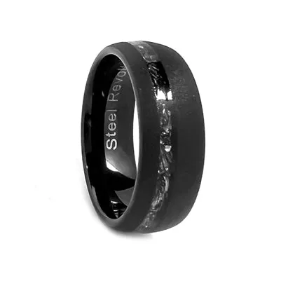 Comfort Fit 8mm Stardust Finish Tungsten Carbide Ring With Meteorite Pieces Inlay