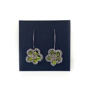 Cottler Fox Earrings: Large Silver Flowers with Peridots