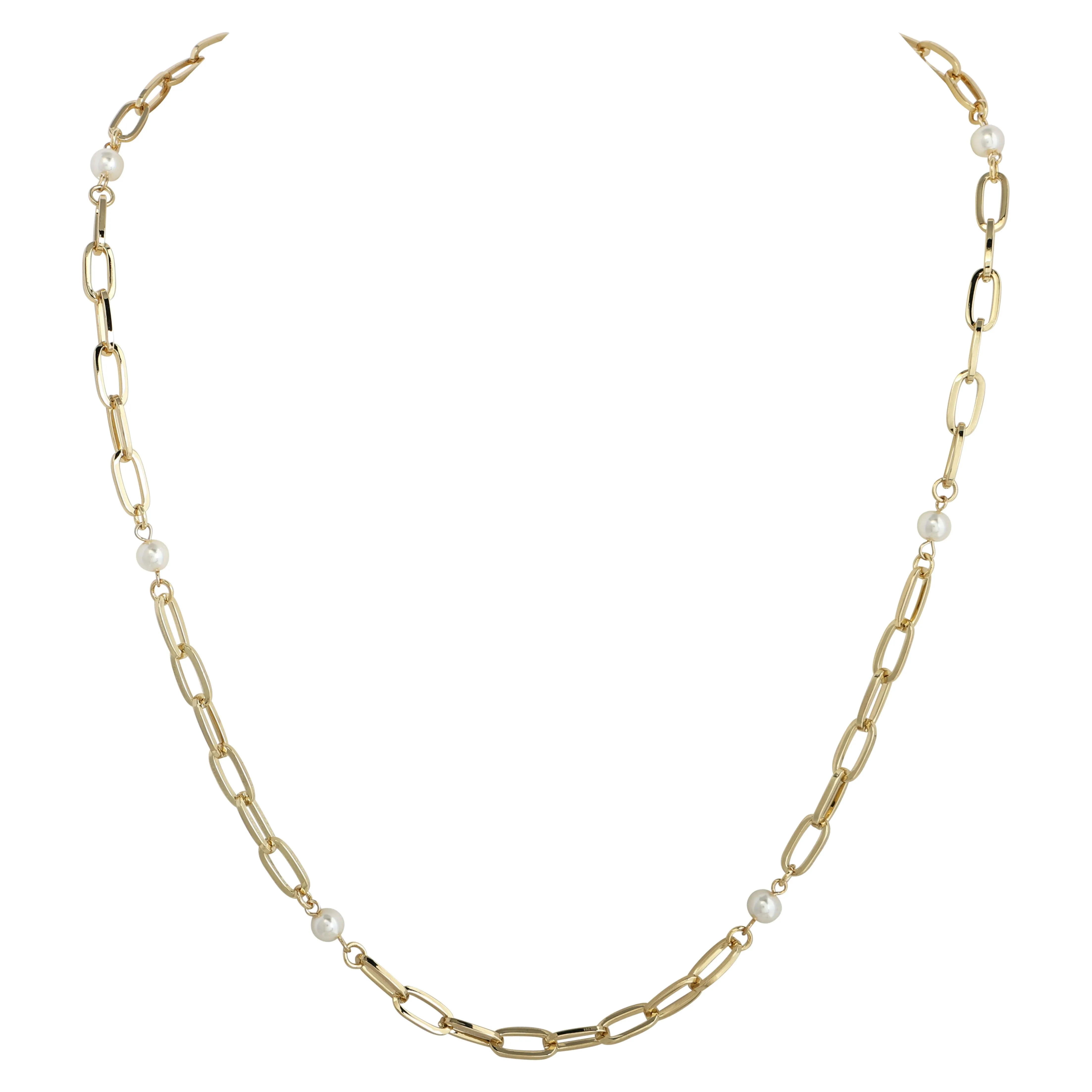 CREAM PEARL GOLD CHAIN LINK NECKLACE