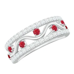 Created Ruby and Moissanite Designer Wedding Band Ring in Gold