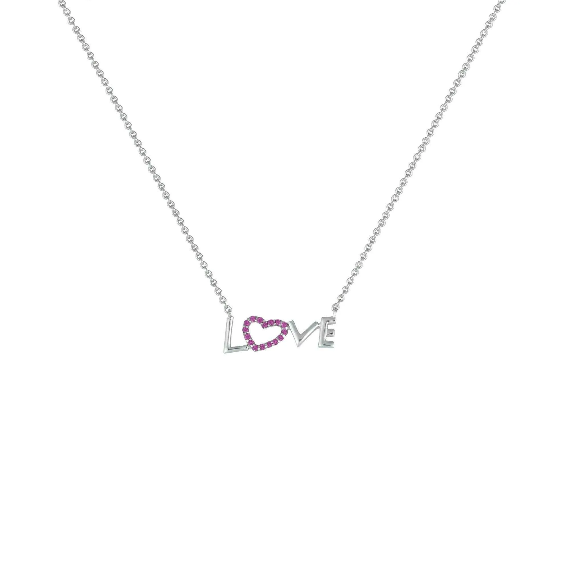 Created Ruby 'Love' Necklace in Sterling Silver