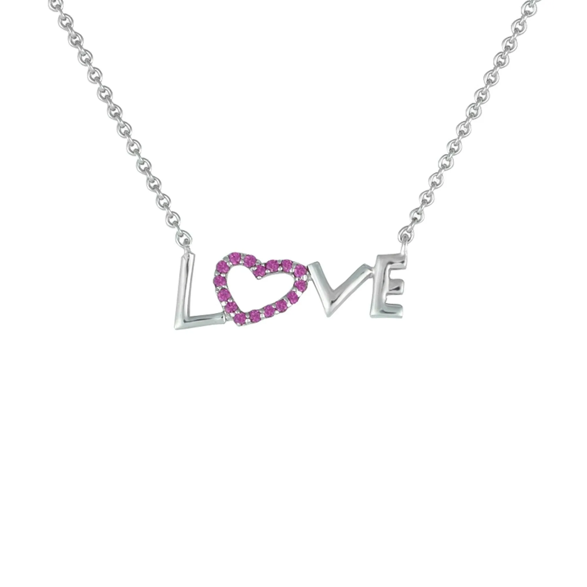 Created Ruby 'Love' Necklace in Sterling Silver