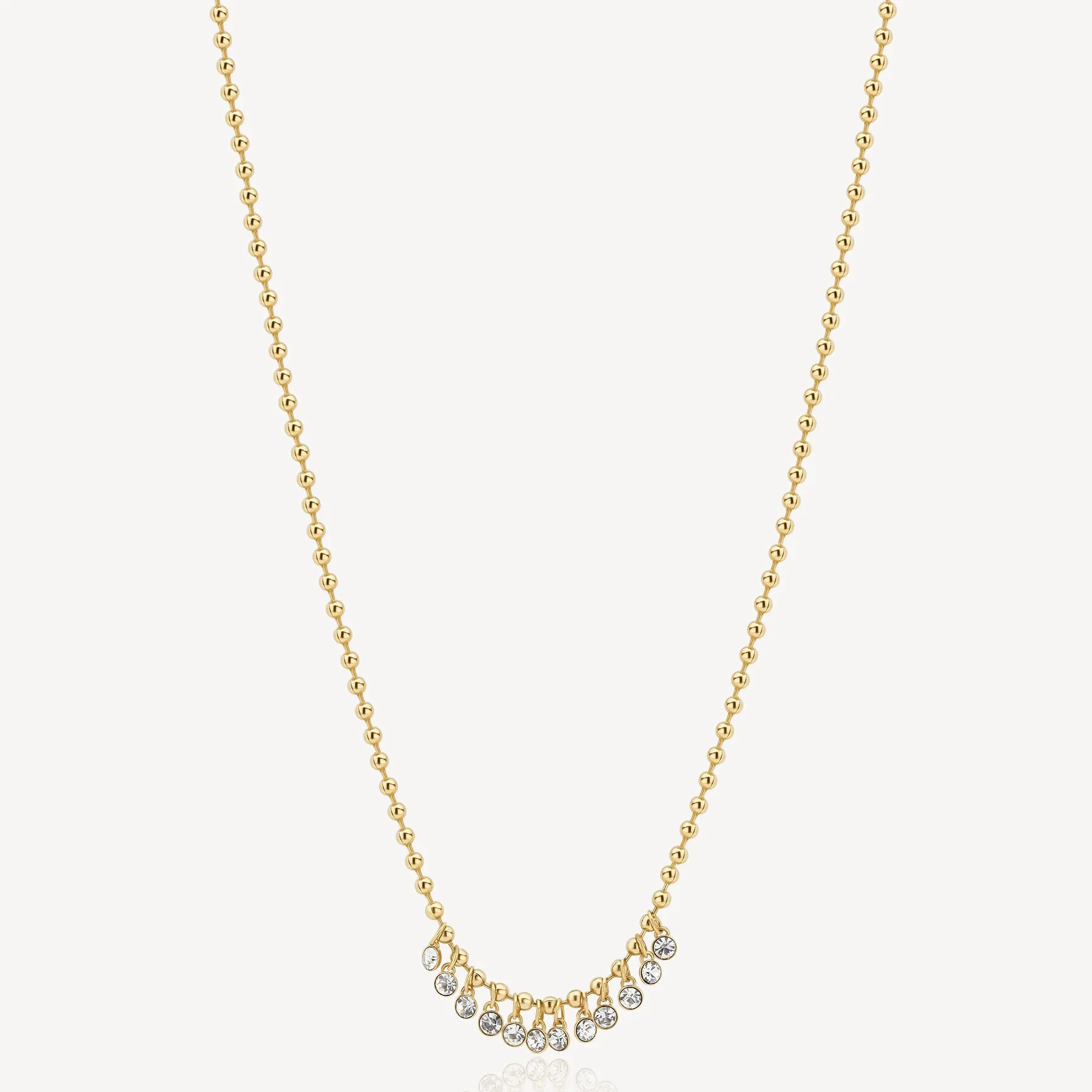 Crystal Beaded Bib Drop Necklace in Gold Plated Stainless Steel