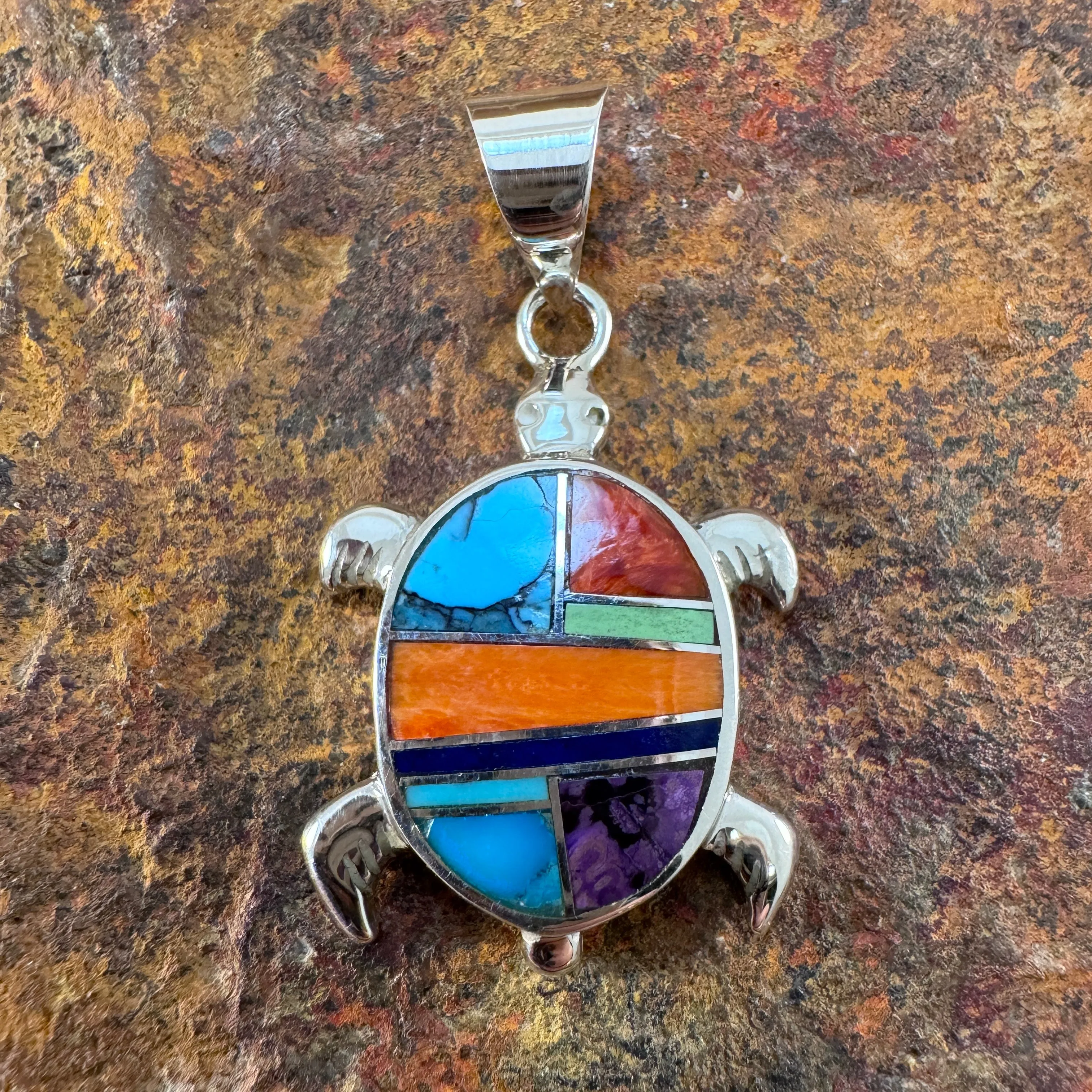 David Rosales Indian Summer Inlaid Sterling Silver Pendant Turtle