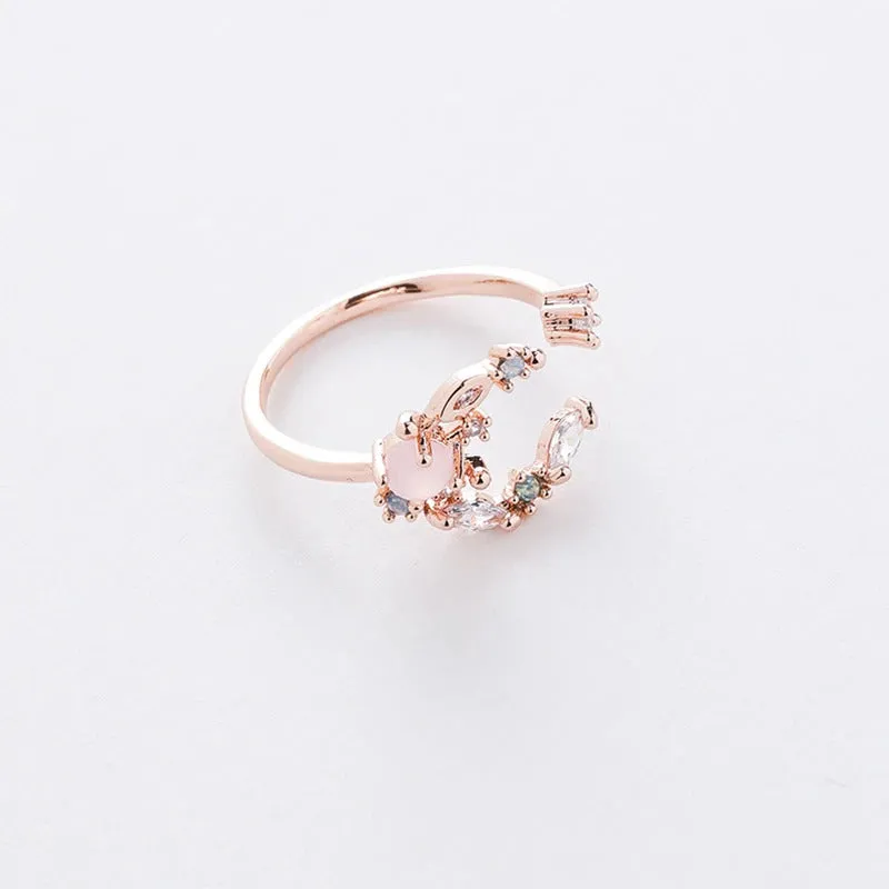 Dazzling Set of Micro-Inlaid Flower Zircon Rings