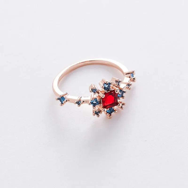 Dazzling Set of Micro-Inlaid Flower Zircon Rings