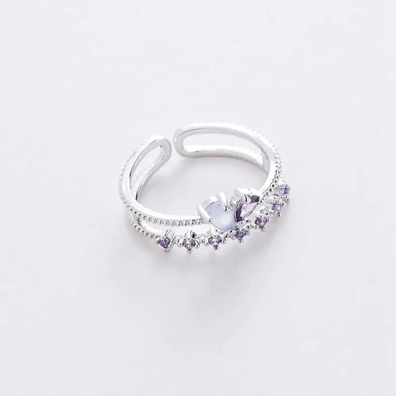 Dazzling Set of Micro-Inlaid Flower Zircon Rings