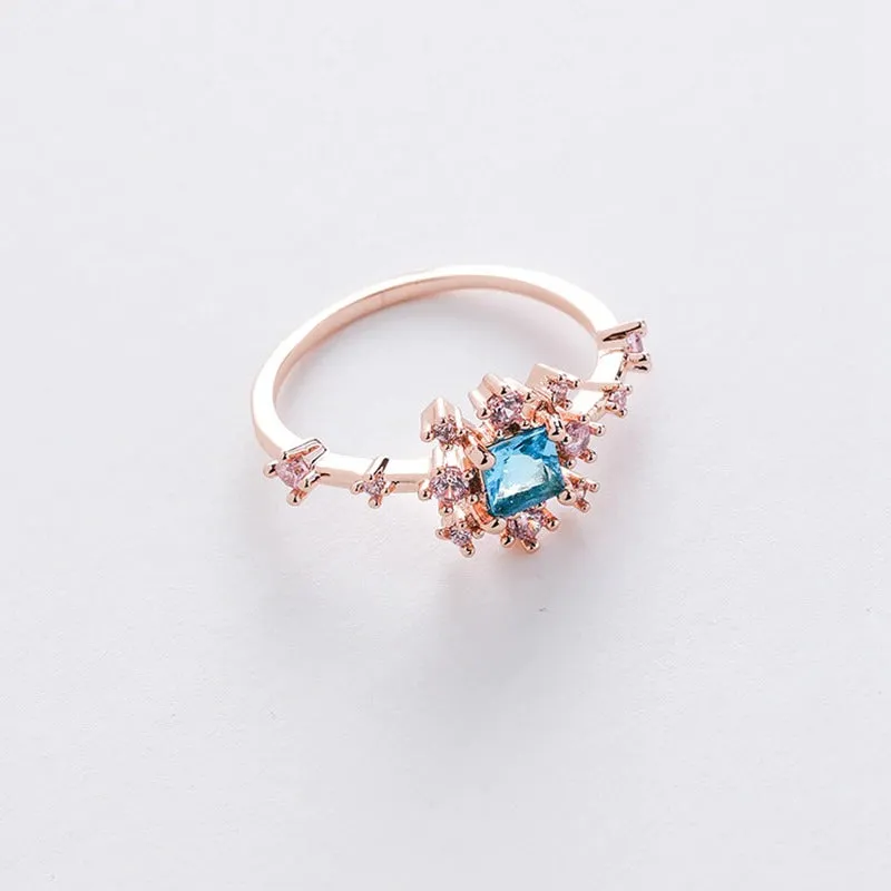 Dazzling Set of Micro-Inlaid Flower Zircon Rings