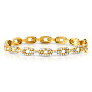 DIAMOND OVAL LINK BRACELET, 14KT GOLD