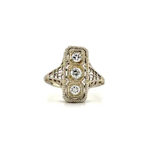 Diamond Rectangular Ring with Filigree and Milgrain in 18K White Gold