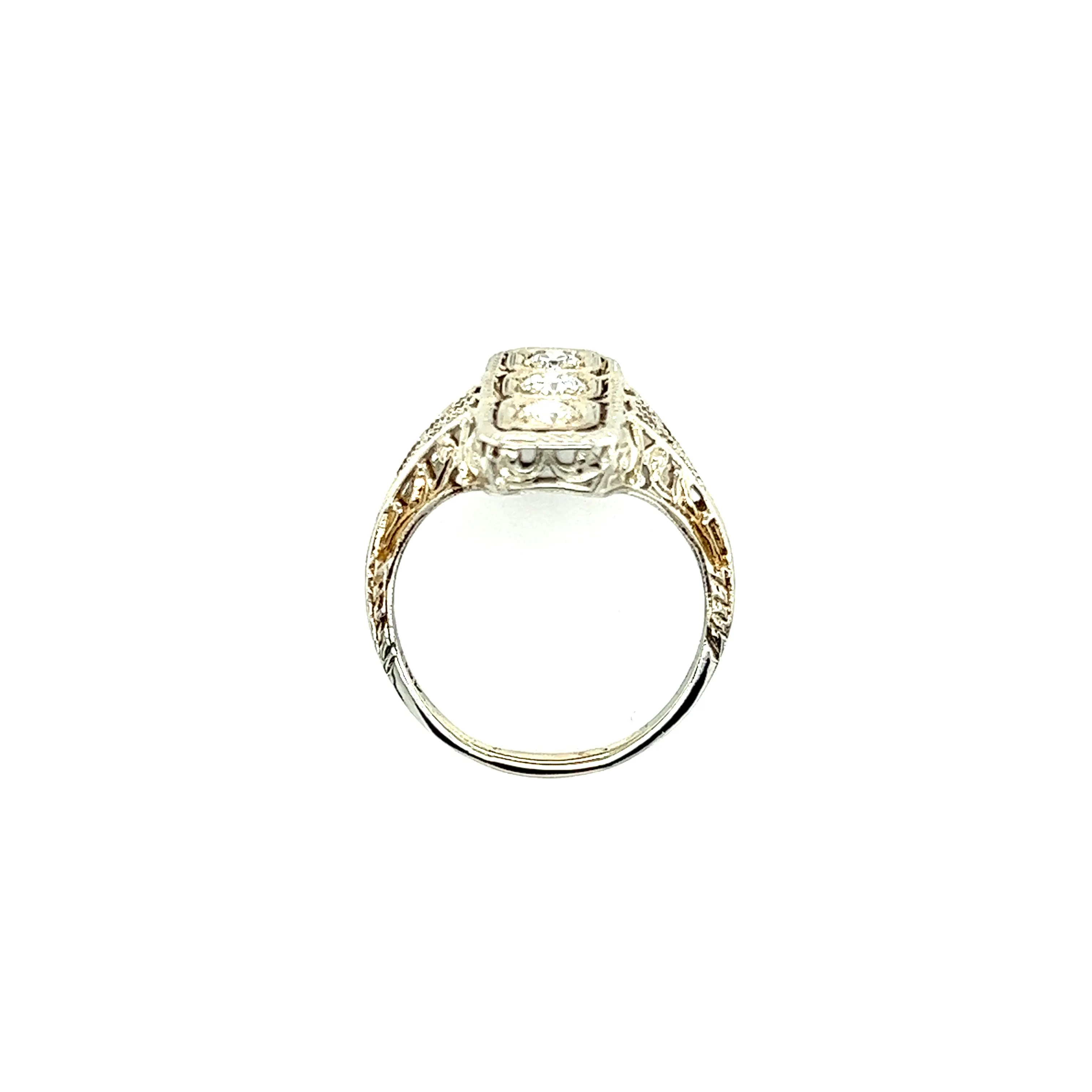 Diamond Rectangular Ring with Filigree and Milgrain in 18K White Gold