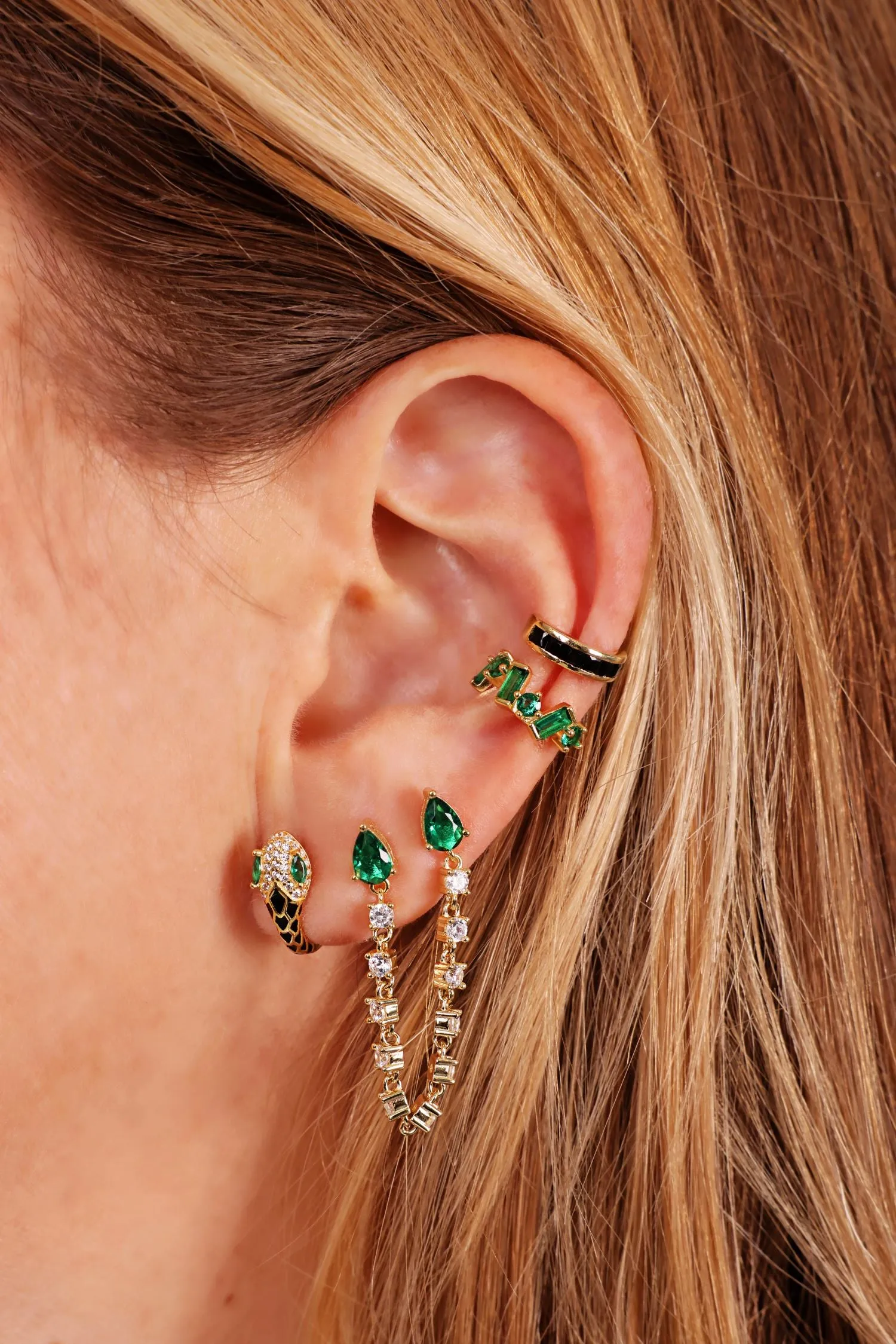 Double Emerald Chain Stud