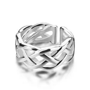 Eco friendly Charming Braided interweave u shaped ring with silver plating for women