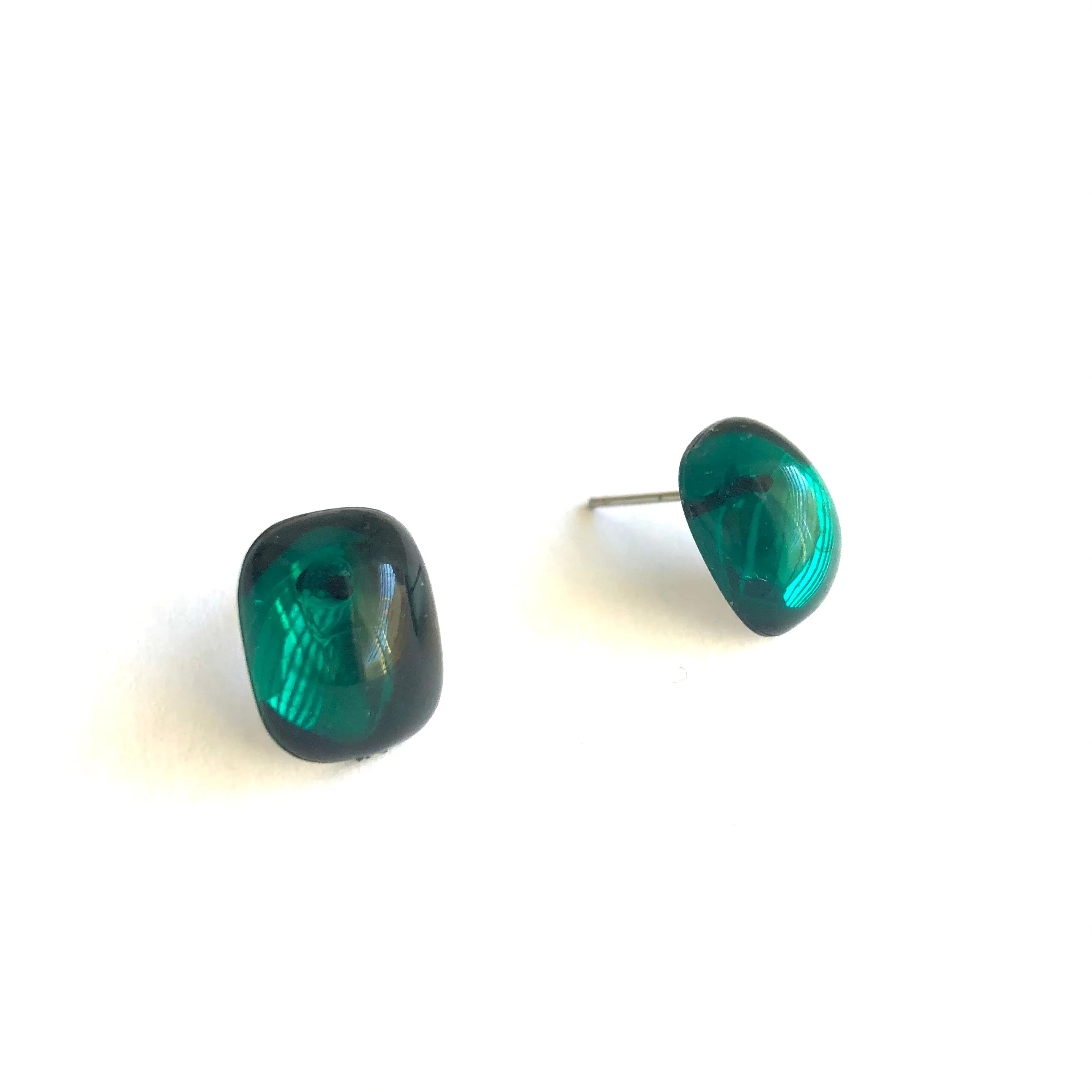 Emerald Green Foil Rectangle Stud Earrings