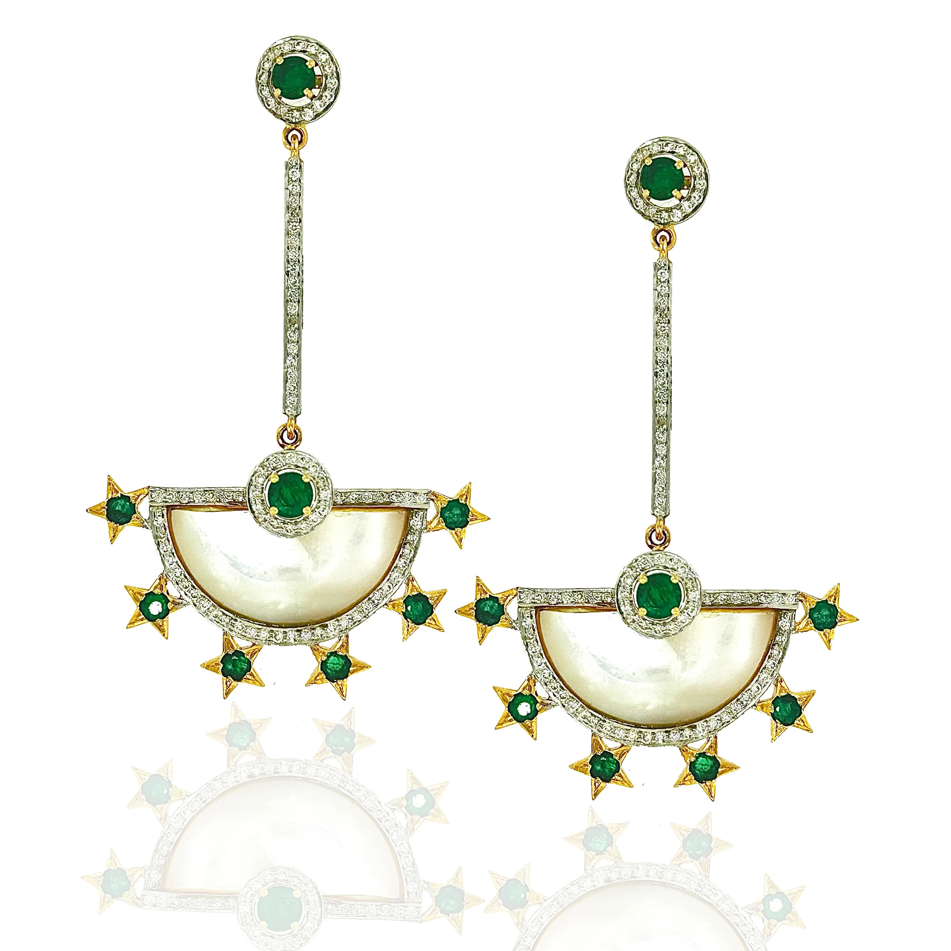 Emerald MOP Deco Half-Moon Earrings