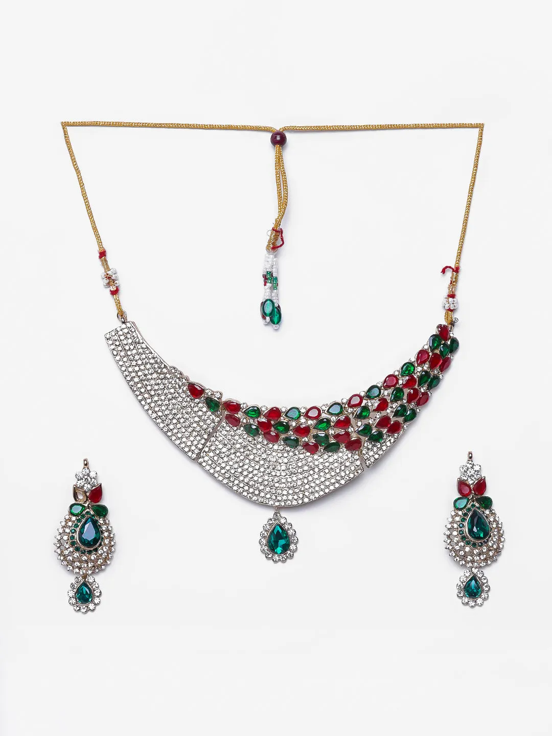 Estele - Ruby and Emerald Heavy Diamond Choker Necklace Set for Women