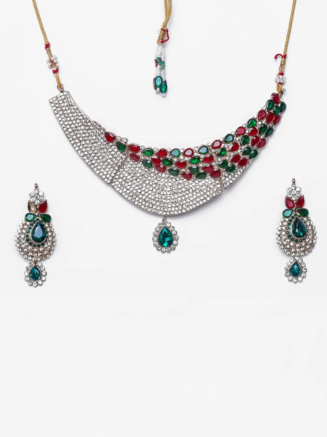 Estele - Ruby and Emerald Heavy Diamond Choker Necklace Set for Women