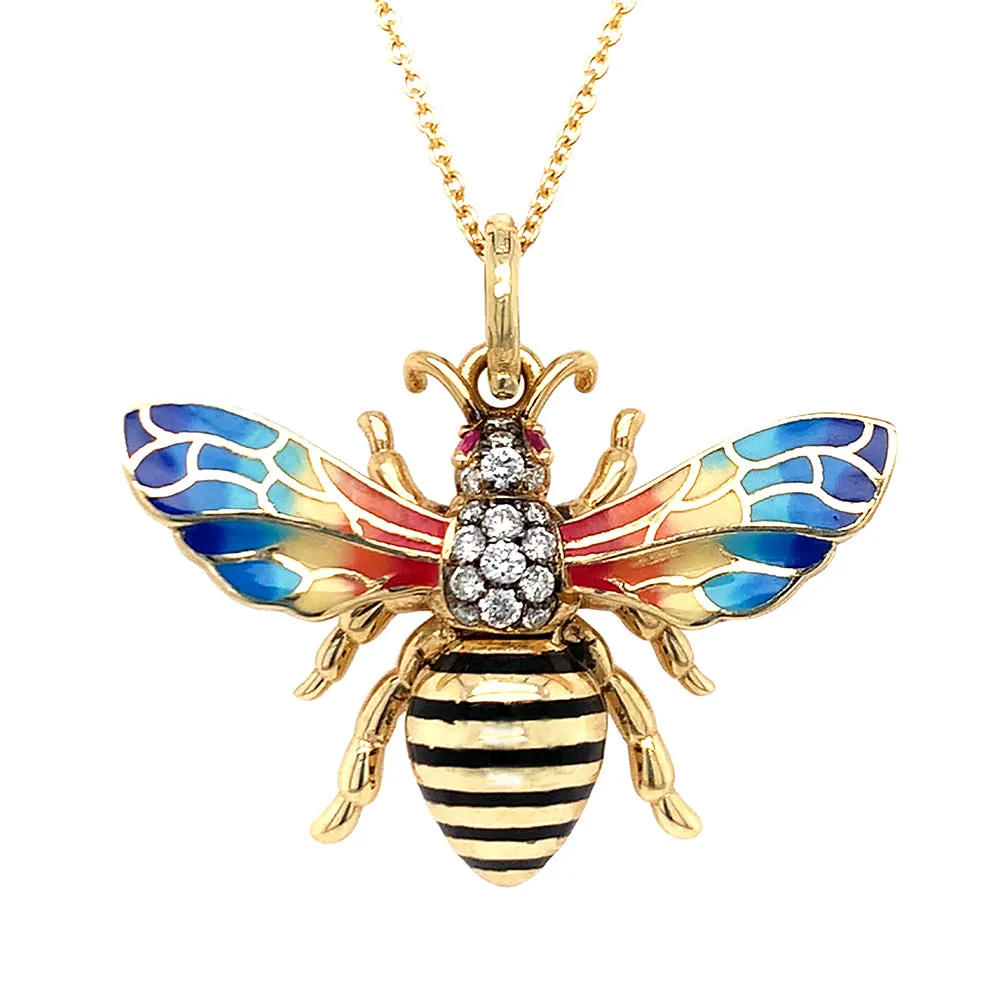 Fired Enamel, Diamond, & Ruby Necklace - "Signature Bee"