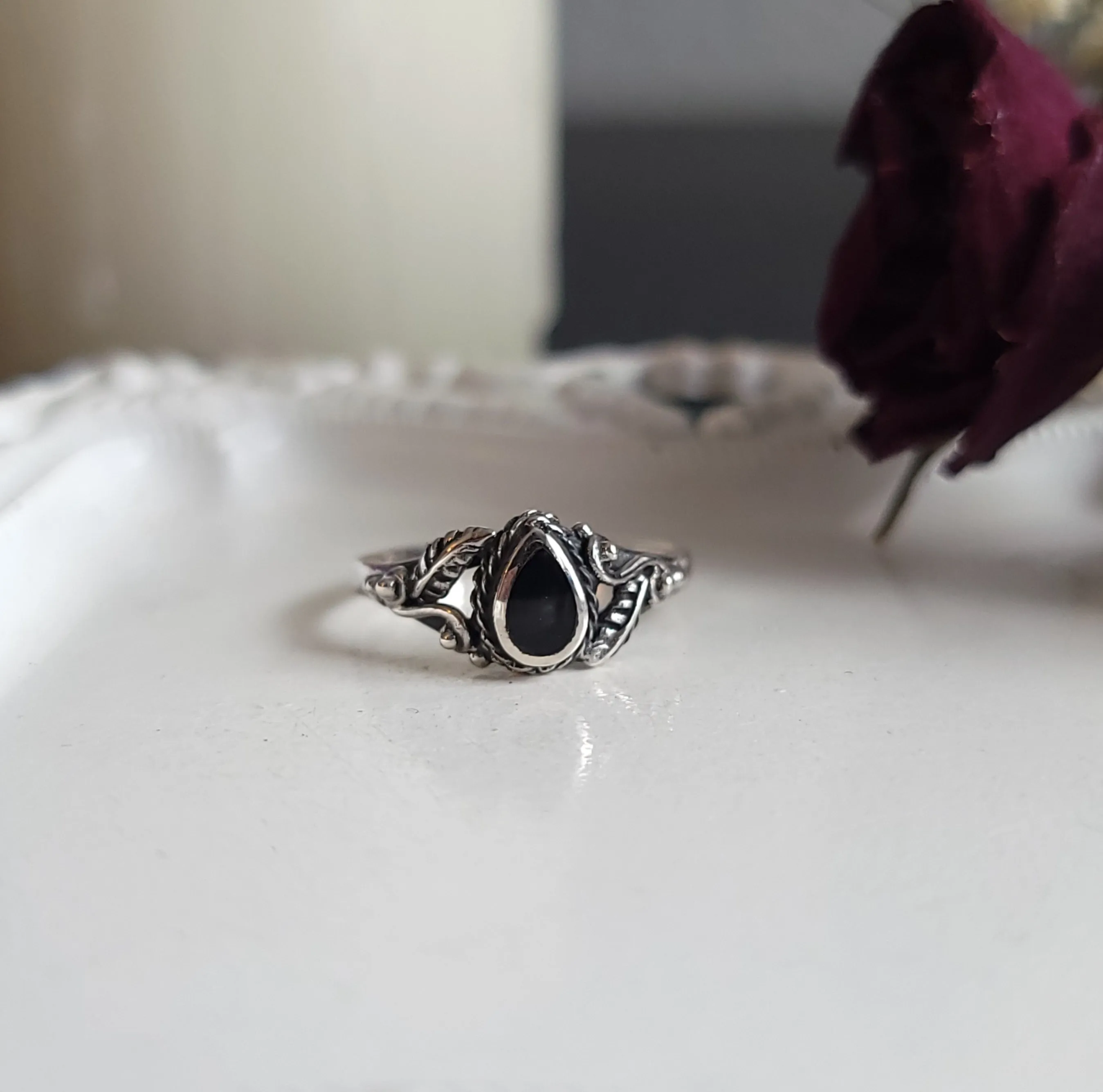 Forest Tear Agate Ring Sterling Silver