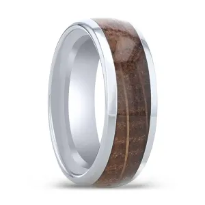 FORMENT | Tungsten Ring, Whiskey Barrel Inlaid, Domed Polished Edges