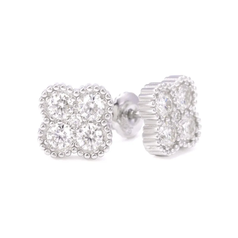 Four Leaf Moissanite Pointer Earrings 14K Gold