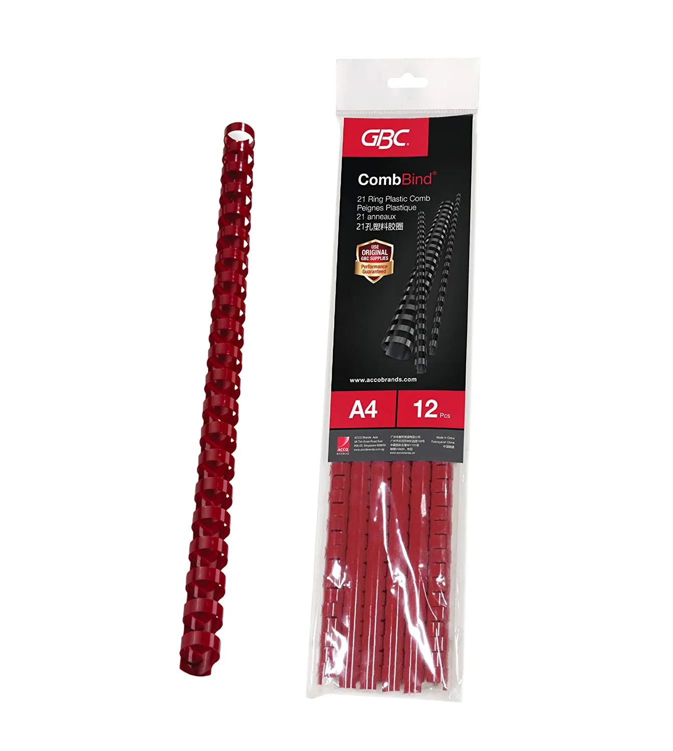 GBC BINDING COMB ROUND 21 RG 10MM RED