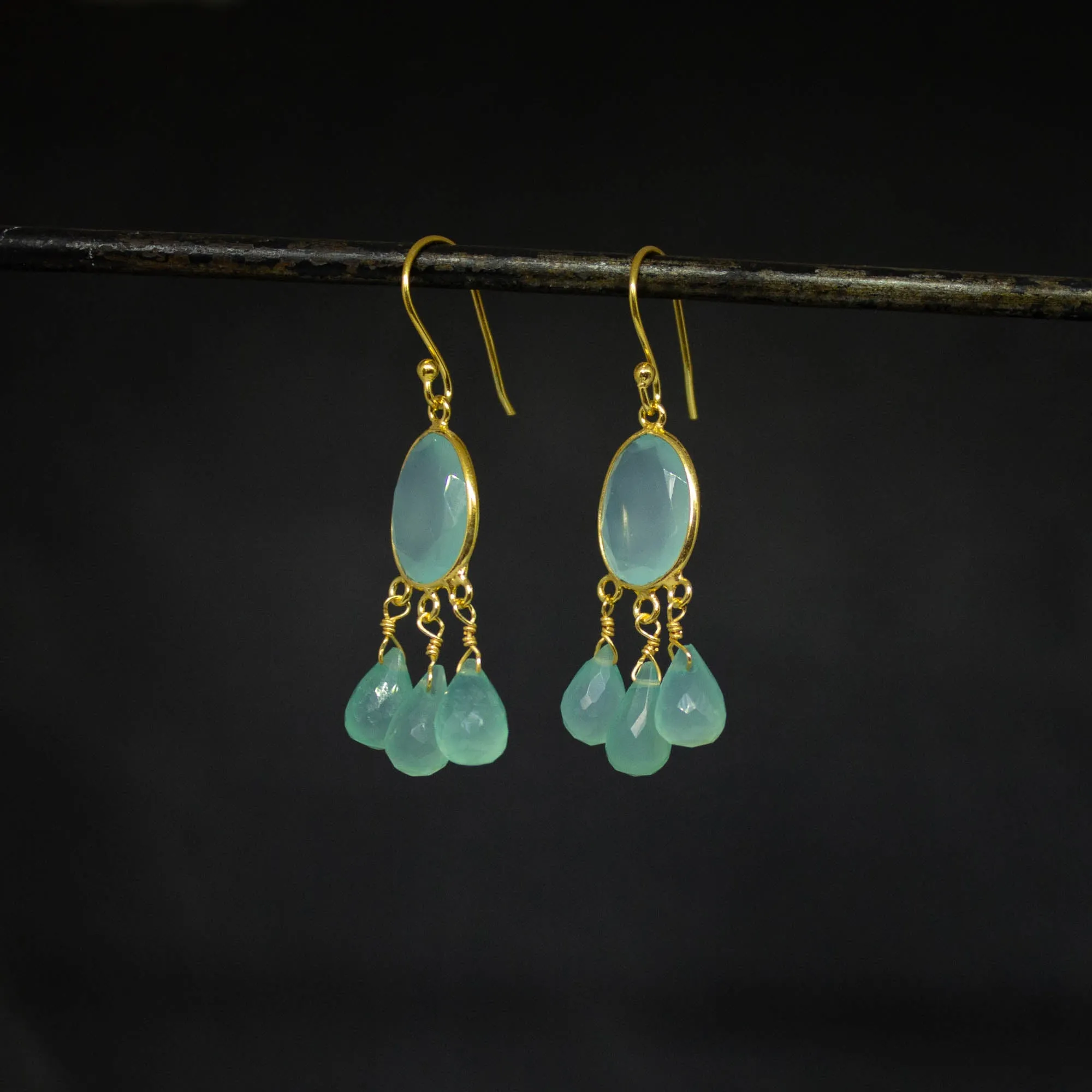 Gold and Gemstone Briolette Dangle Earrings