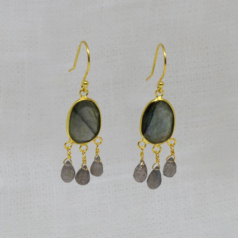 Gold and Gemstone Briolette Dangle Earrings