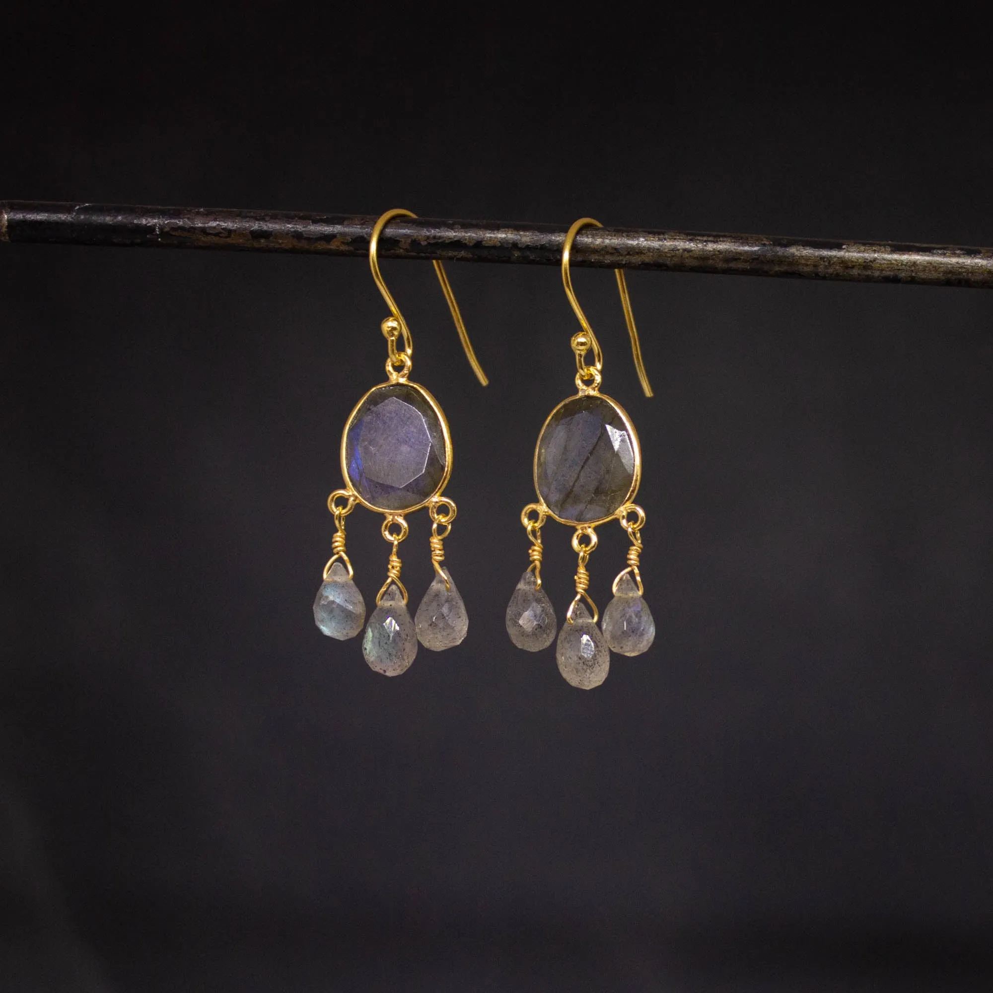 Gold and Gemstone Briolette Dangle Earrings