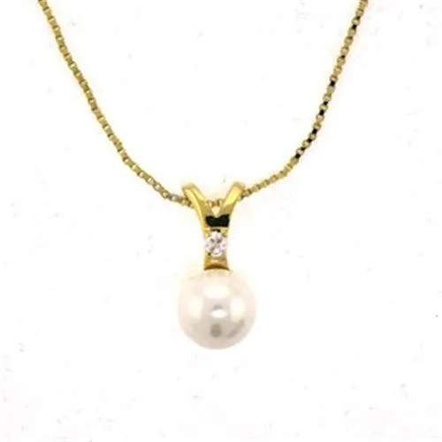 Gold Brass Necklace with Synthetic Pearl in White for Women Style LOA290