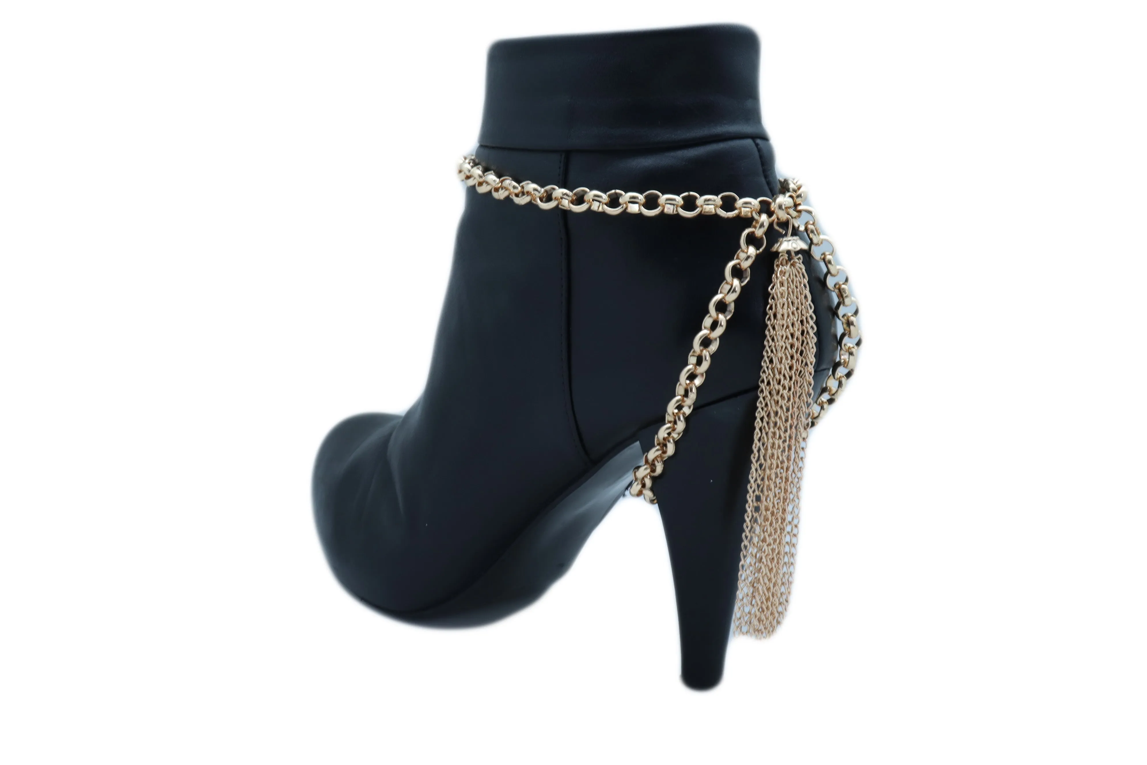 Gold Chain Boot Bracelet Western Shoe Anklet Back Tassel Fringes Charm