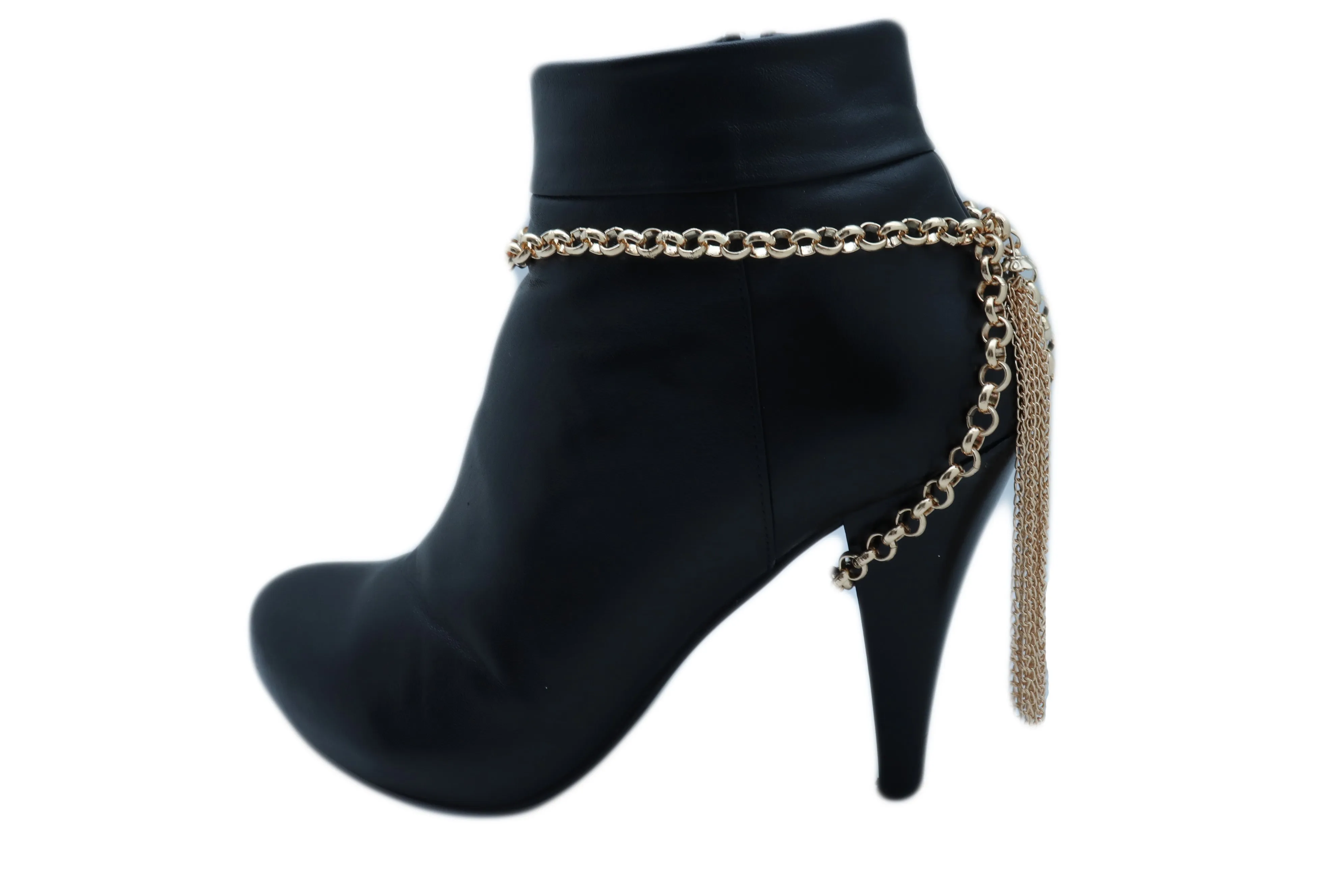 Gold Chain Boot Bracelet Western Shoe Anklet Back Tassel Fringes Charm