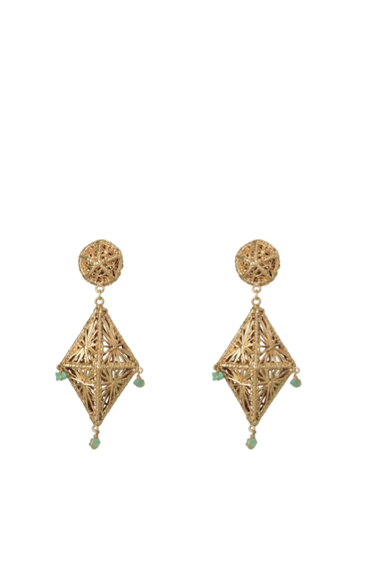 Gold Emerald Rattan Earrings