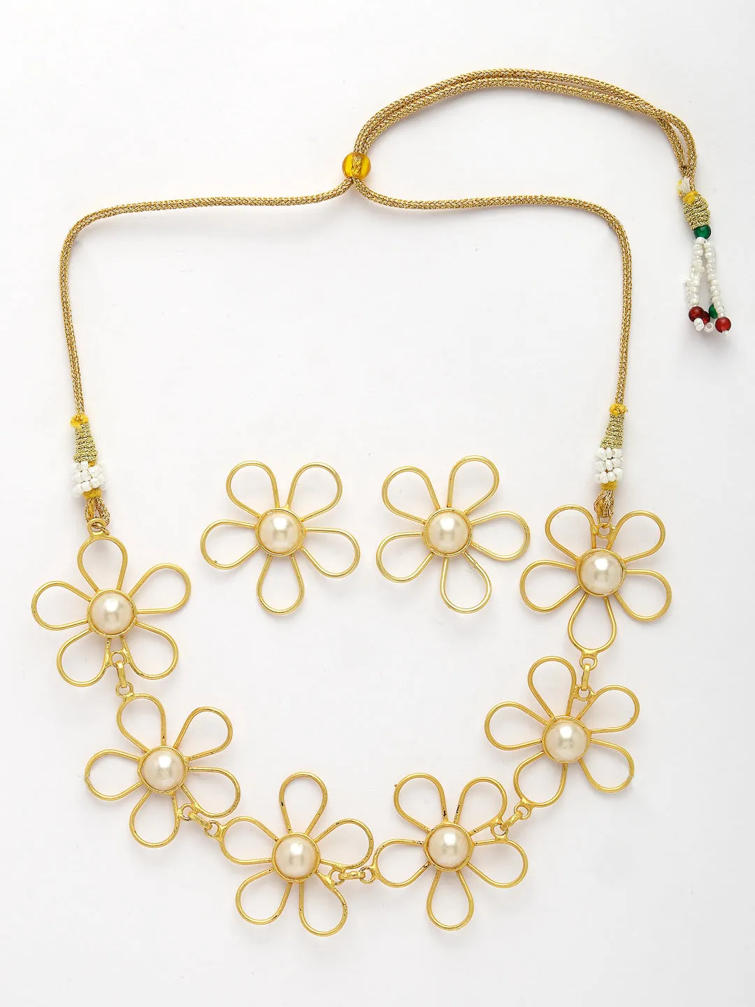 Gold Floral Shape Beaded Handcrafted Jewellery Set