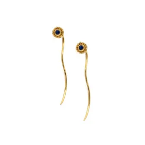 Gold Flower & Lapis Stem Earrings